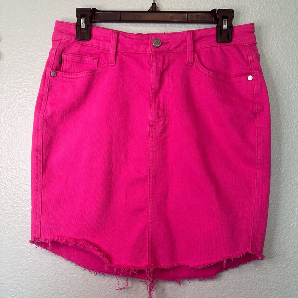 Judy Blue Hot Pink High Rise Shirttail Denim Mini Skirt Size Large